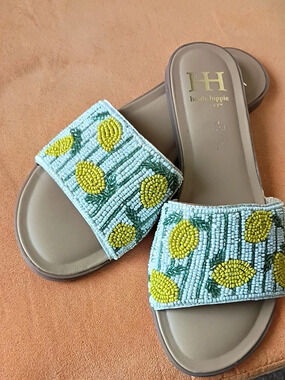 Haute Hippie Beaded Slide Sandals in Blue & Green